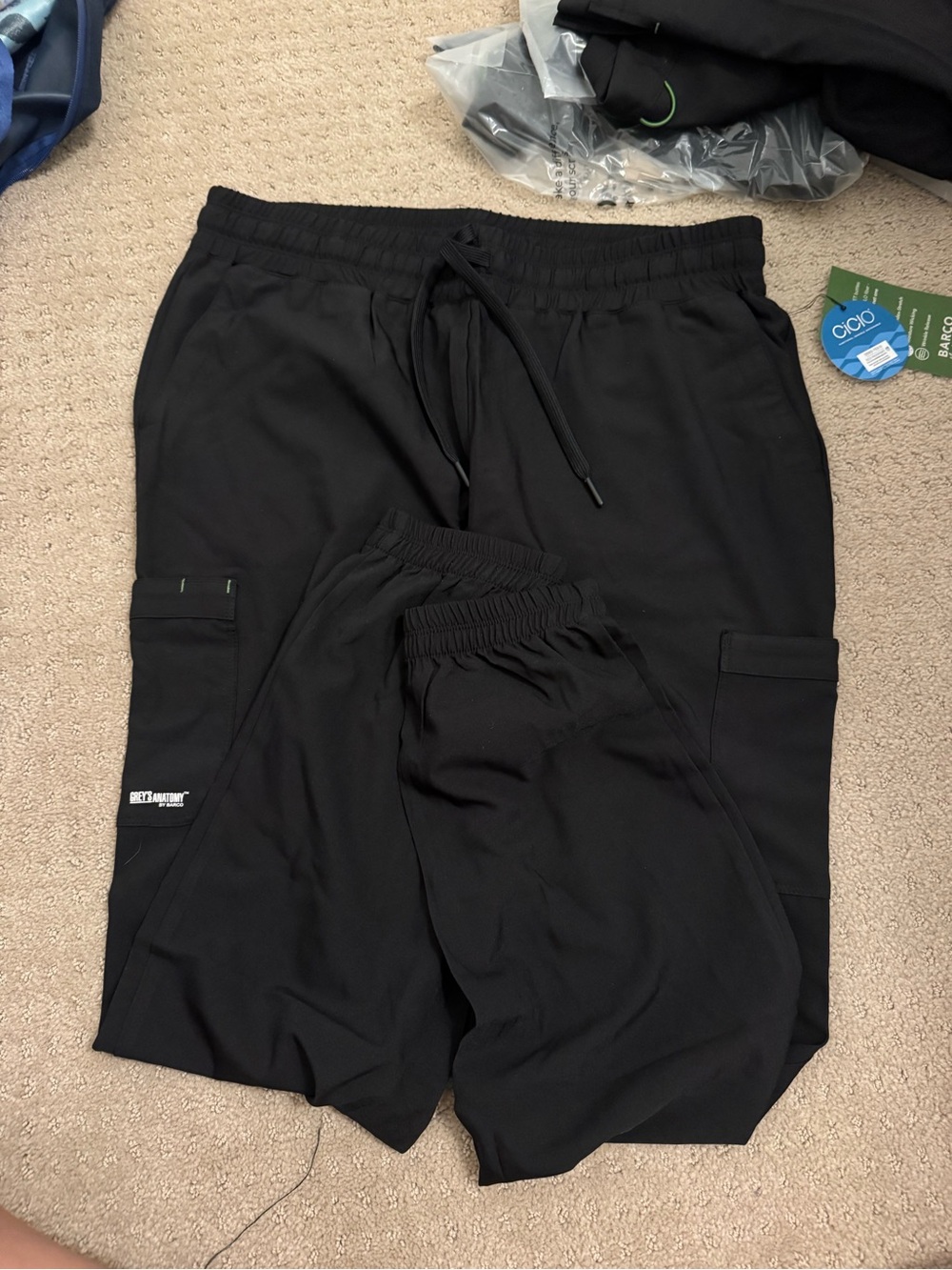 Grey's Anatomy Black Women's Cargo Jogger Pants with Drawstring